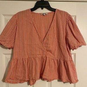 Madewell Crossover Peplum Top in Textured Gingham Check